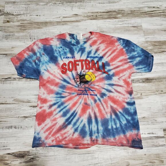 Softball Tournameny Tye Dye Shirt Size Large Hand Tye Dyed Farley Memorial - Picture 1 of 2